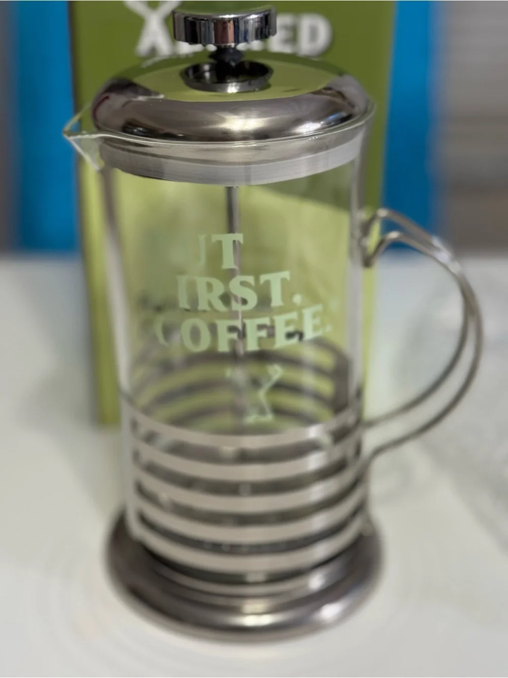 Alfred Stainless Steel and Clear Glass French Press with Black Base